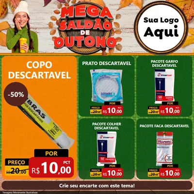 Modelo de Rede Social para Feed Facebook com o tema Mega Saldão de Outono para Embalagens