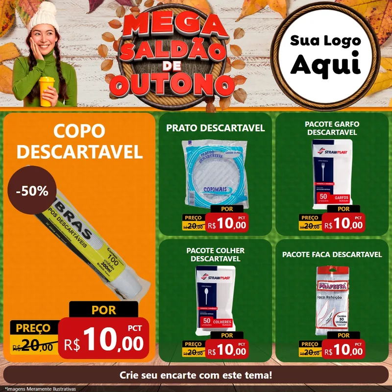Modelo de Rede Social para Feed Facebook com o tema Mega Saldão de Outono para Embalagens