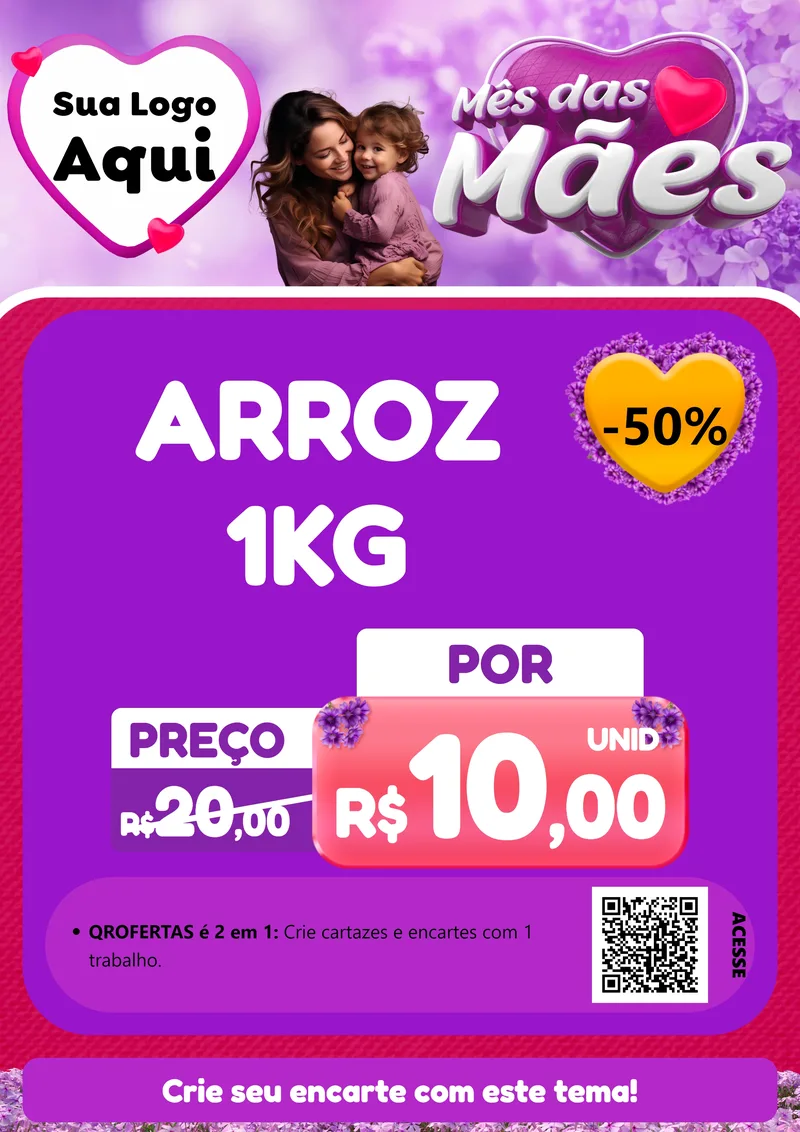 Modelo de Cartaz para Cartaz A4 Vertical com o tema Mês das Mães para Supermercado