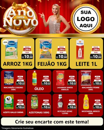 Modelo de Rede Social para Feed Instagram com o tema Super Ano Novo para Supermercado