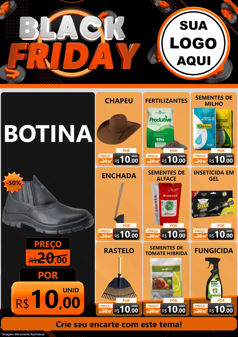 Modelo de Encarte para Encarte A4 Vertical com o tema Black Friday para Agropecuária
