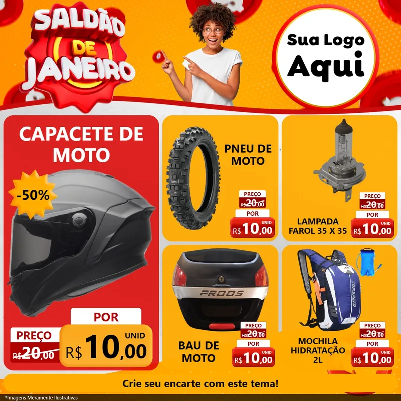 Modelo de Rede Social para Feed Facebook com o tema Saldão de Janeiro para Moto peças
