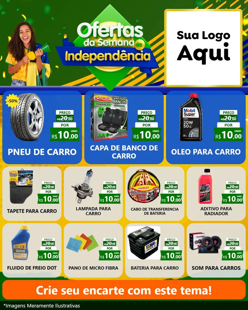 Modelo de Rede Social para Feed Instagram com o tema Ofertas da Semana da Independência para Auto peças
