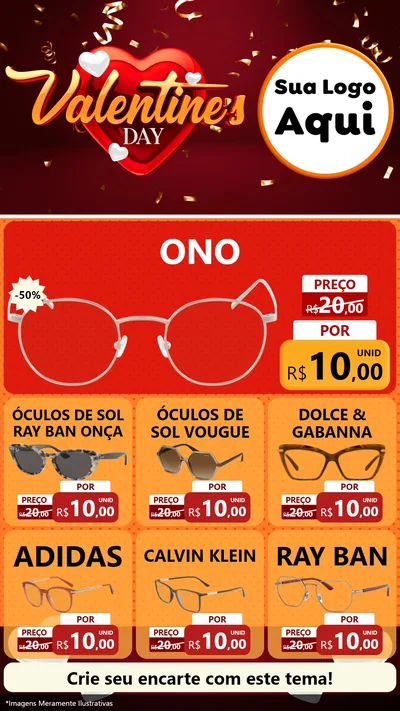 Modelo de Rede Social para Stories com o tema Valentine's Day para Óticas