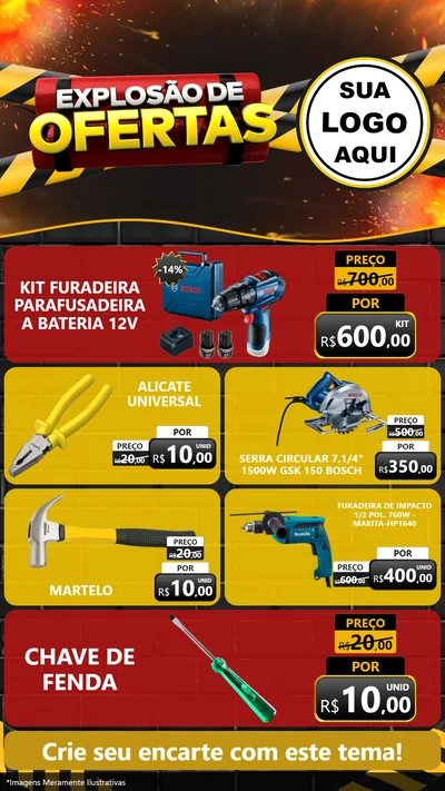Modelo de TV para TV Vertical com o tema Explosão de Ofertas para Maquinas e Ferramentas