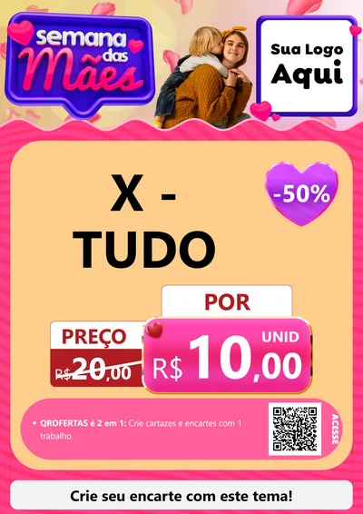 Modelo de Cartaz para Cartaz A4 Vertical com o tema Semana das Mães para Hamburgueria