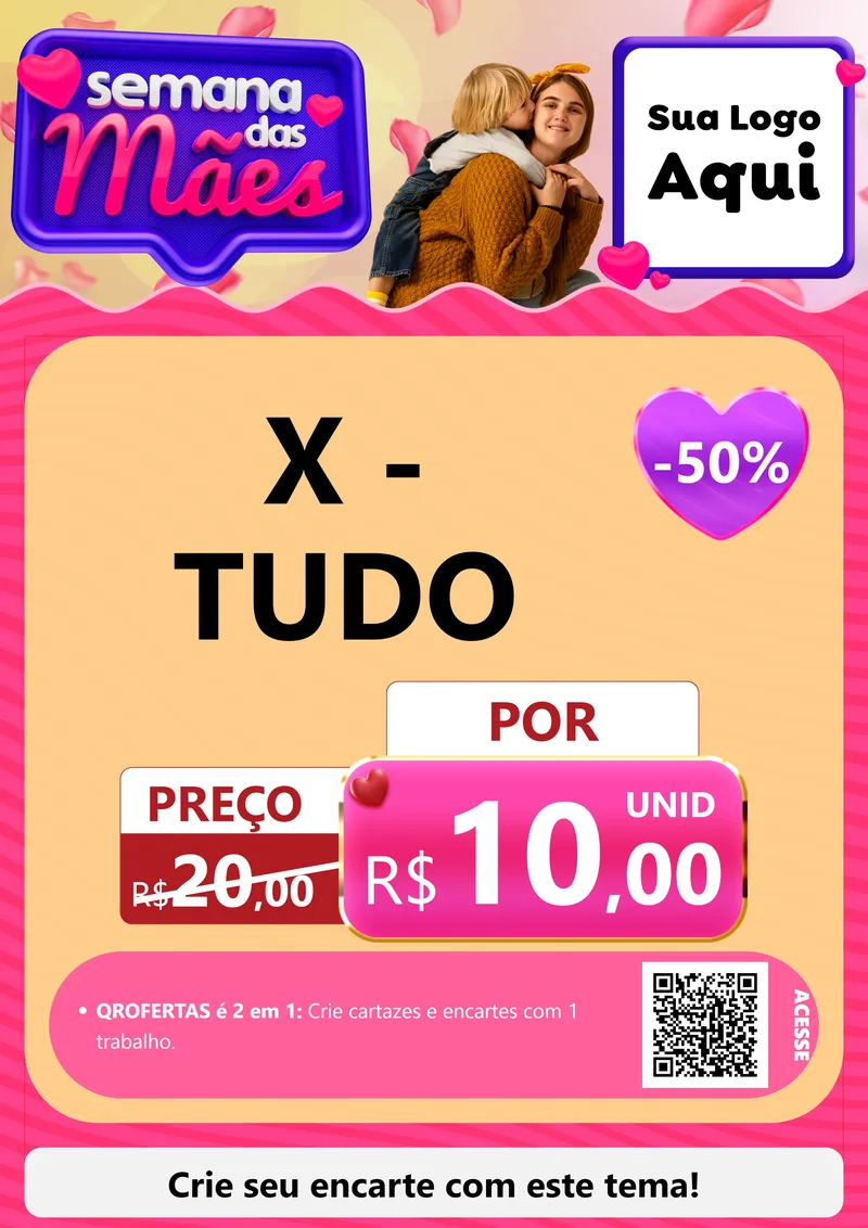 Modelo de Cartaz para Cartaz A4 Vertical com o tema Semana das Mães para Hamburgueria