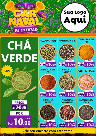 Modelo de Encarte para Encarte A4 Vertical com o tema Carnaval de Ofertas para Produtos Naturais