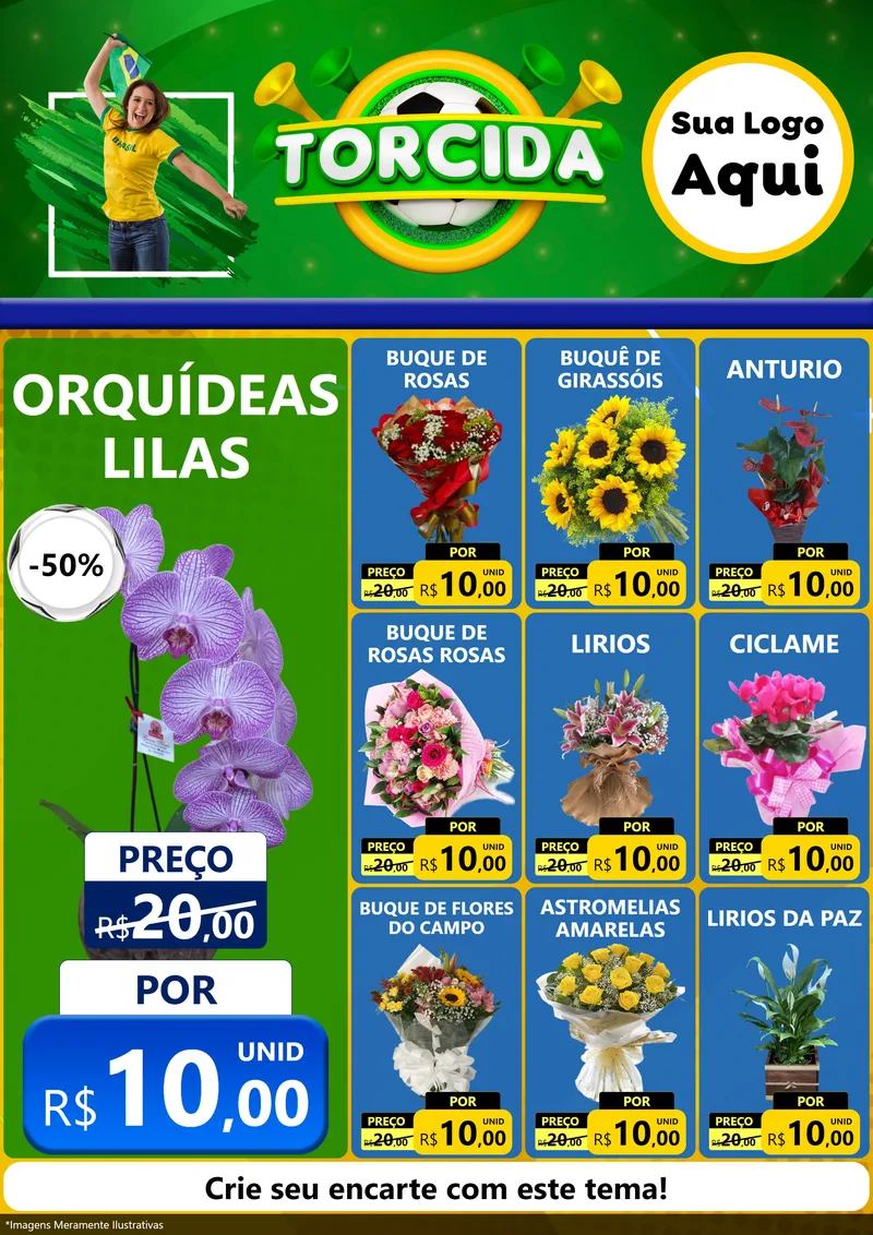 Modelo de Encarte para Encarte A4 Vertical com o tema Torcida para Floricultura e jardim
