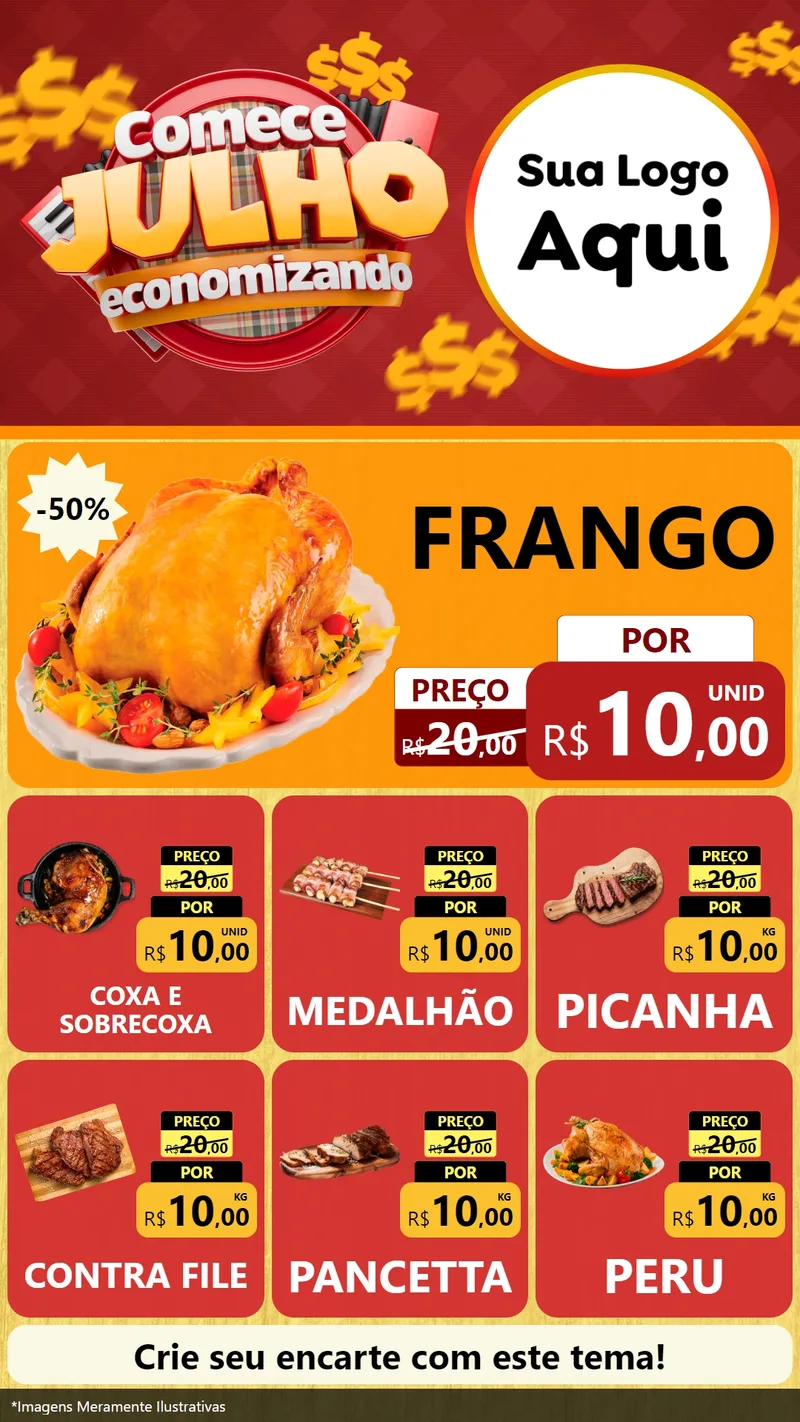 Modelo de Rede Social para Stories com o tema Comece Julho Economizando para Assados