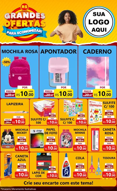 Modelo de Encarte para Encarte Grande com o tema Grandes Ofertas Para Economizar! para Papelaria