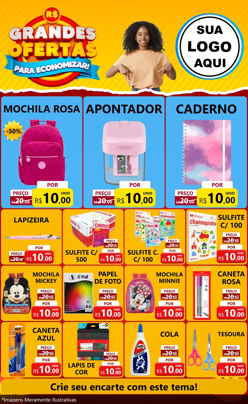 Modelo de Encarte para Encarte Grande com o tema Grandes Ofertas Para Economizar! para Papelaria