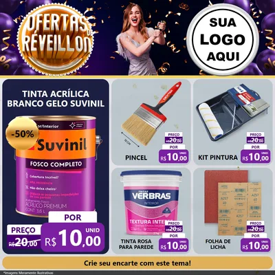 Modelo de Rede Social para Feed Facebook com o tema Ofertas de Réveillon para Tintas e Ferramentas