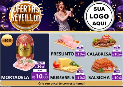 Modelo de Encarte para Encarte A4 Horizontal com o tema Ofertas de Réveillon para Frios e Laticínios