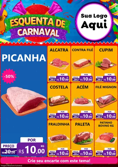 Modelo de Encarte para Encarte A4 Vertical com o tema Esquenta de Carnaval para Açougue