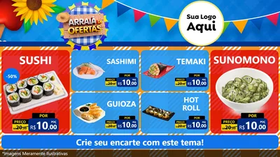 Modelo de TV para TV Horizontal com o tema Arraiá de Ofertas para Comida japonesa
