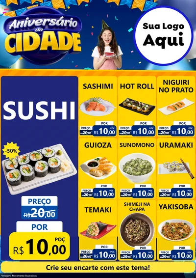 Modelo de Encarte para Encarte A4 Vertical com o tema Aniversário da Cidade para Comida japonesa
