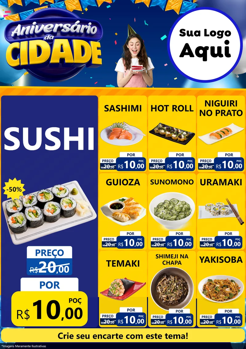 Modelo de Encarte para Encarte A4 Vertical com o tema Aniversário da Cidade para Comida japonesa