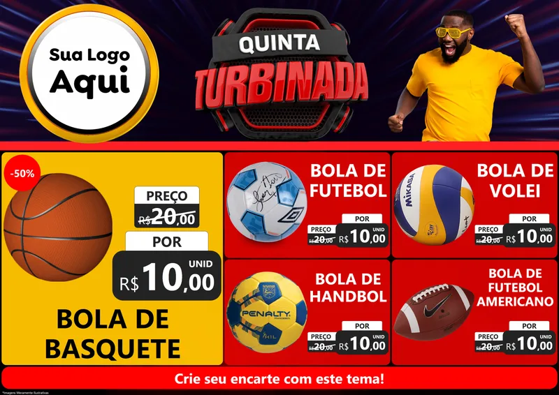 Modelo de Encarte para Encarte A4 Horizontal com o tema Quinta Turbinada para Artigos Esportivos