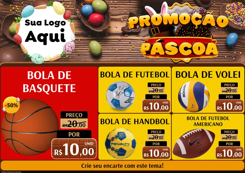 Modelo de Encarte para Encarte A4 Horizontal com o tema Promoção Páscoa para Artigos Esportivos