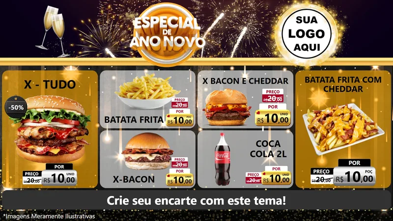 Modelo de TV para TV Horizontal com o tema Especial de Ano Novo para Hamburgueria