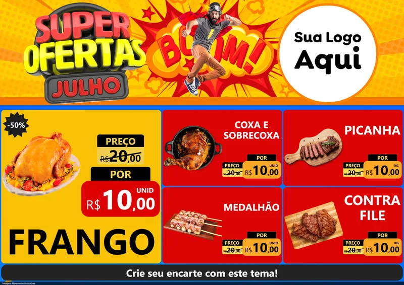Modelo de Encarte para Encarte A4 Horizontal com o tema Super Ofertas Julho para Assados