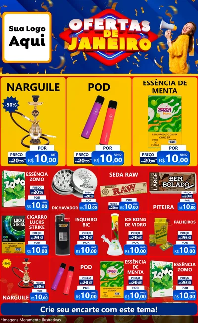 Modelo de Encarte para Encarte Grande com o tema Ofertas de Janeiro para Tabacaria