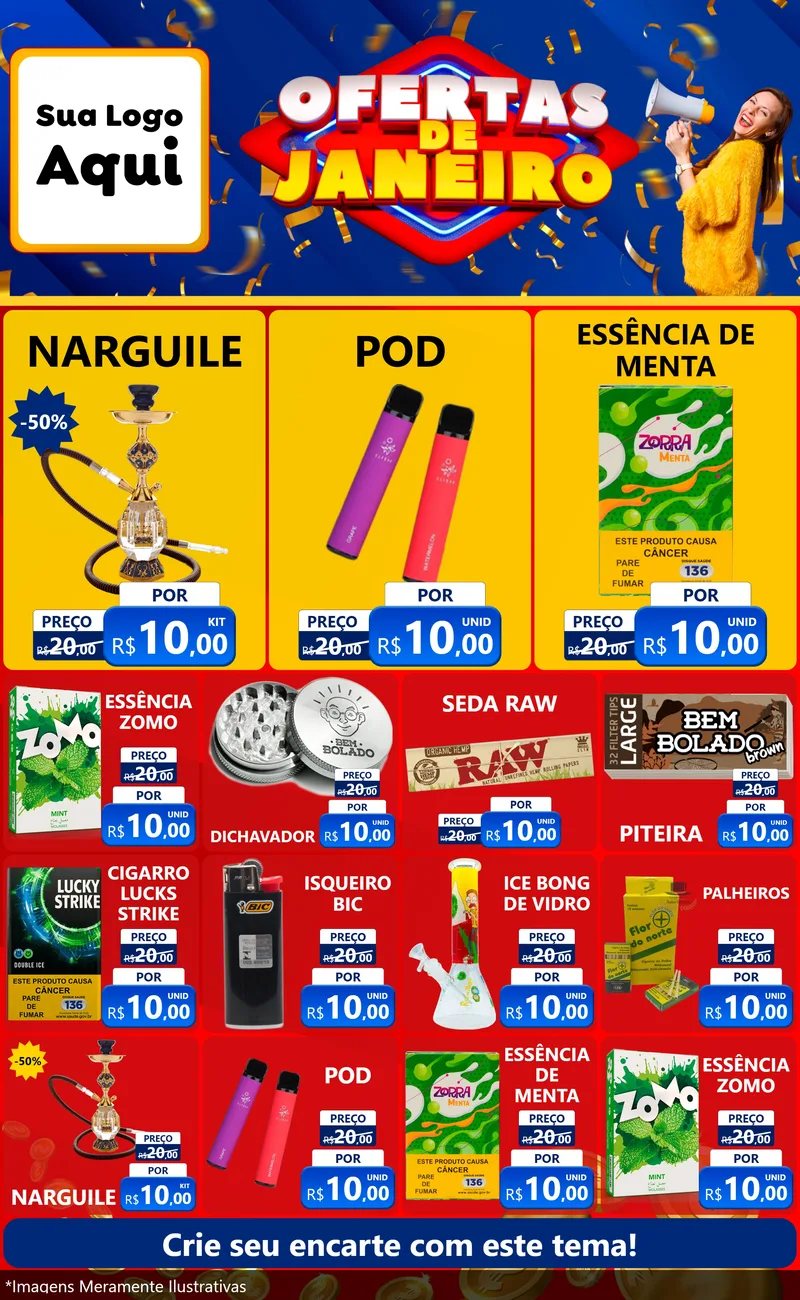 Modelo de Encarte para Encarte Grande com o tema Ofertas de Janeiro para Tabacaria