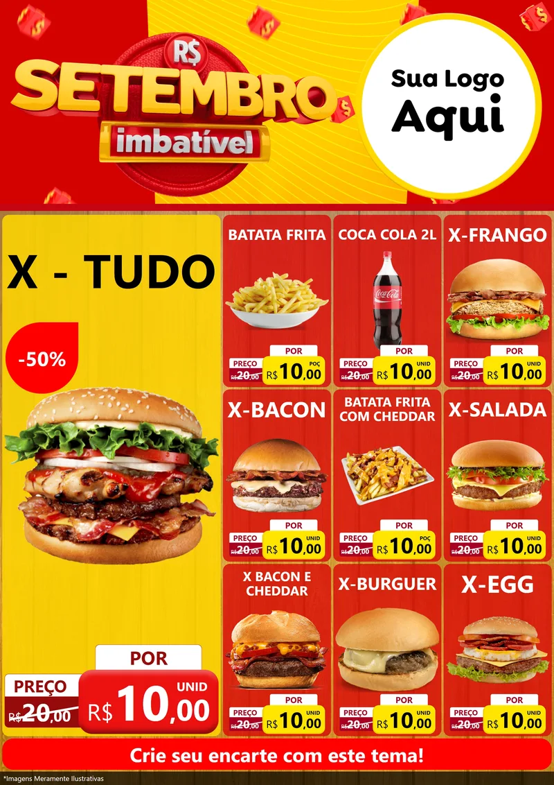 Modelo de Encarte para Encarte A4 Vertical com o tema Setembro Imbatível para Hamburgueria