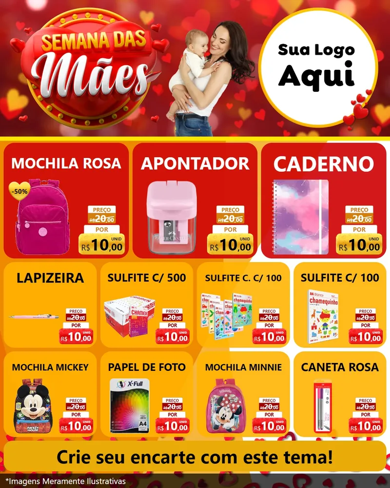 Modelo de Rede Social para Feed Instagram com o tema Semana das Mães para Papelaria