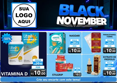 Modelo de Encarte para Encarte A4 Horizontal com o tema Black November para Farmácia