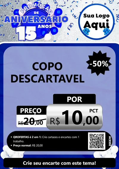 Modelo de Cartaz para Cartaz A4 Vertical com o tema Promoção de Aniversário - 15 Anos para Embalagens
