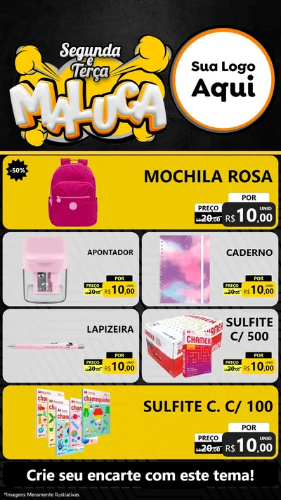 Modelo de TV para TV Vertical com o tema Segunda e Terça Maluca para Papelaria
