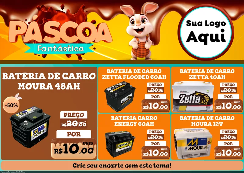 Modelo de Encarte para Encarte A4 Horizontal com o tema Páscoa Fantástica para Baterias Elétricas