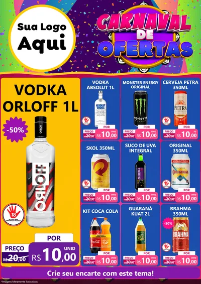 Modelo de Encarte para Encarte A4 Vertical com o tema Carnaval de Ofertas para Distribuidora de bebidas