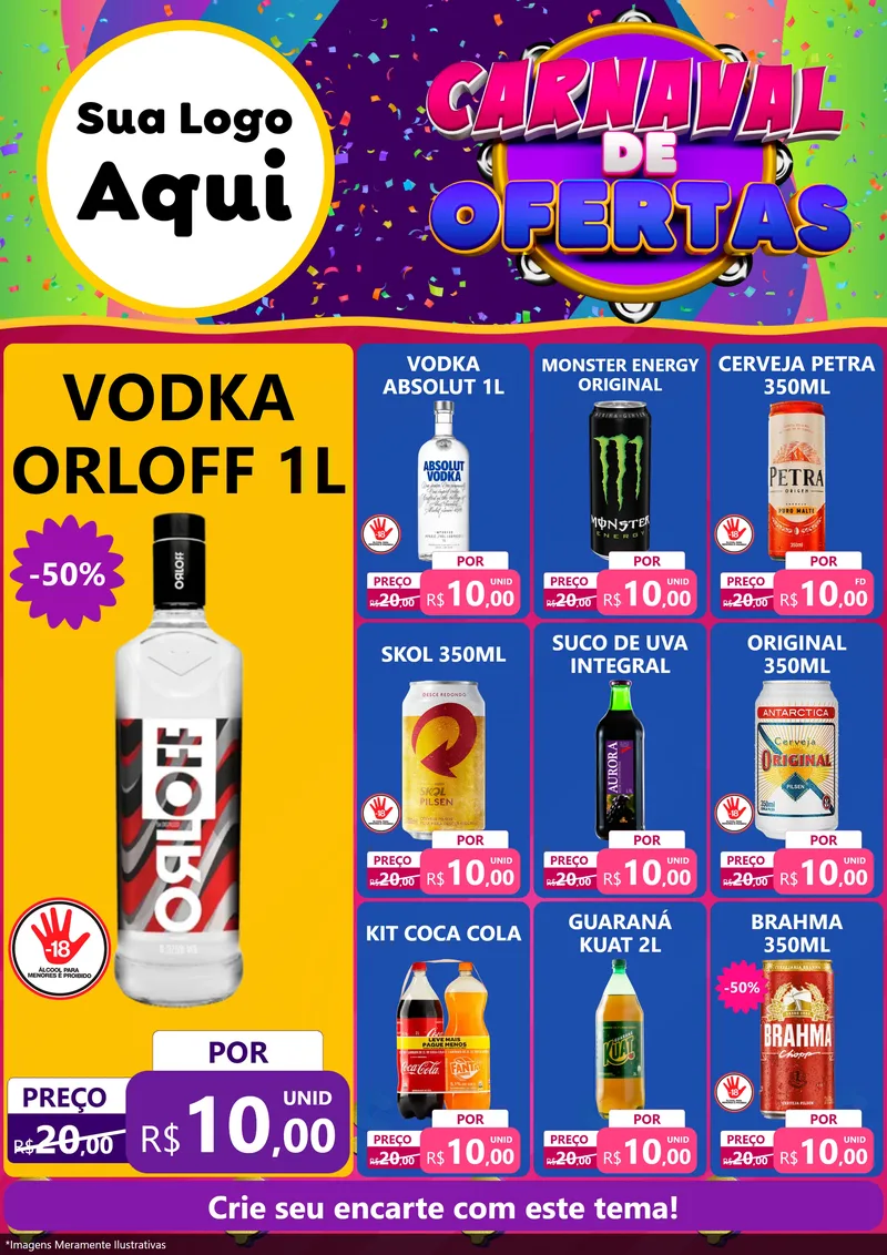 Modelo de Encarte para Encarte A4 Vertical com o tema Carnaval de Ofertas para Distribuidora de bebidas