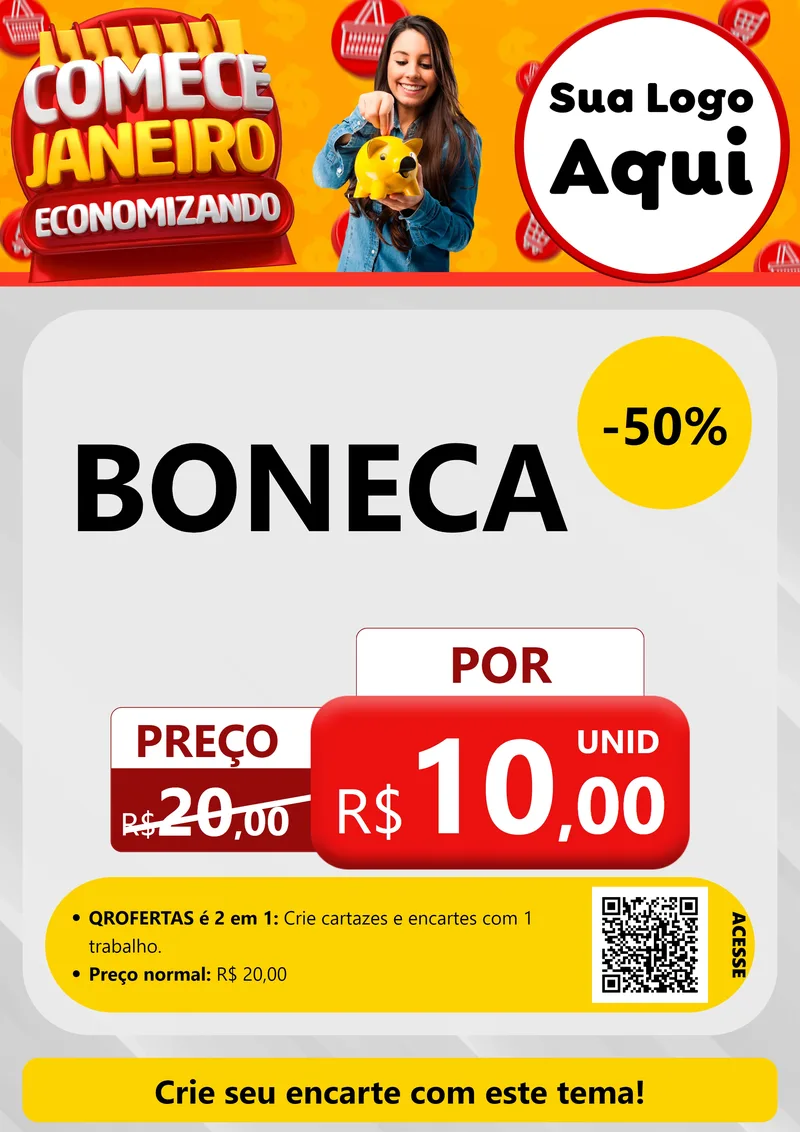 Modelo de Cartaz para Cartaz A4 Vertical com o tema Comece Janeiro Economizando para Brinquedos