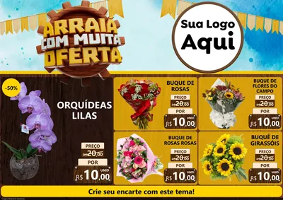 Modelo de Encarte para Encarte A4 Horizontal com o tema Ofertas de São João - Junina para Floricultura e jardim