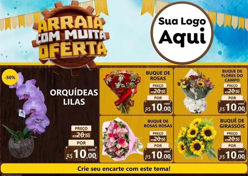 Modelo de Encarte para Encarte A4 Horizontal com o tema Ofertas de São João - Junina para Floricultura e jardim