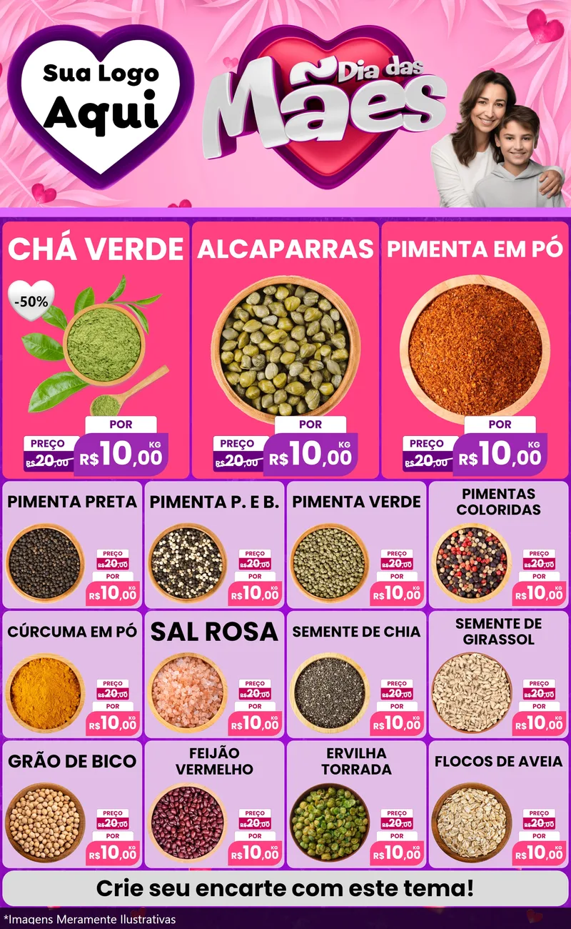 Modelo de Encarte para Encarte Grande com o tema Dia das Mães para Produtos Naturais
