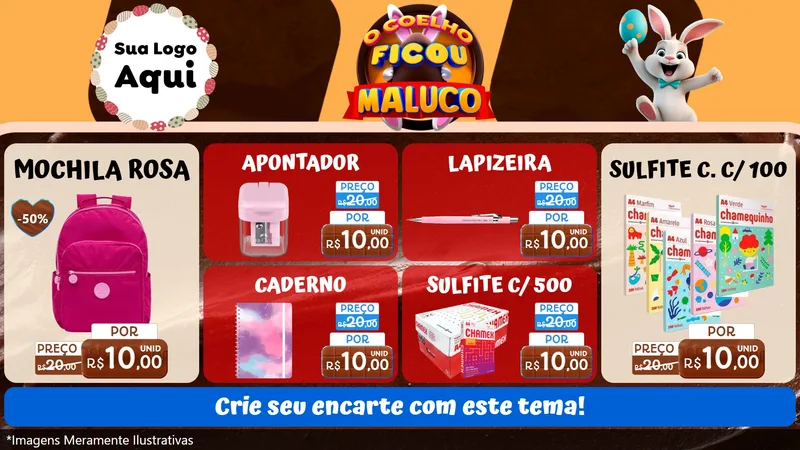 Modelo de TV para TV Horizontal com o tema O Coelho Ficou Maluco - Páscoa para Papelaria