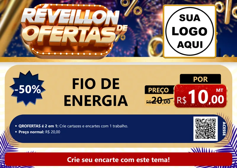 Modelo de Cartaz para Cartaz A4 Horizontal com o tema Réveillon de Ofertas para Materiais Elétricos