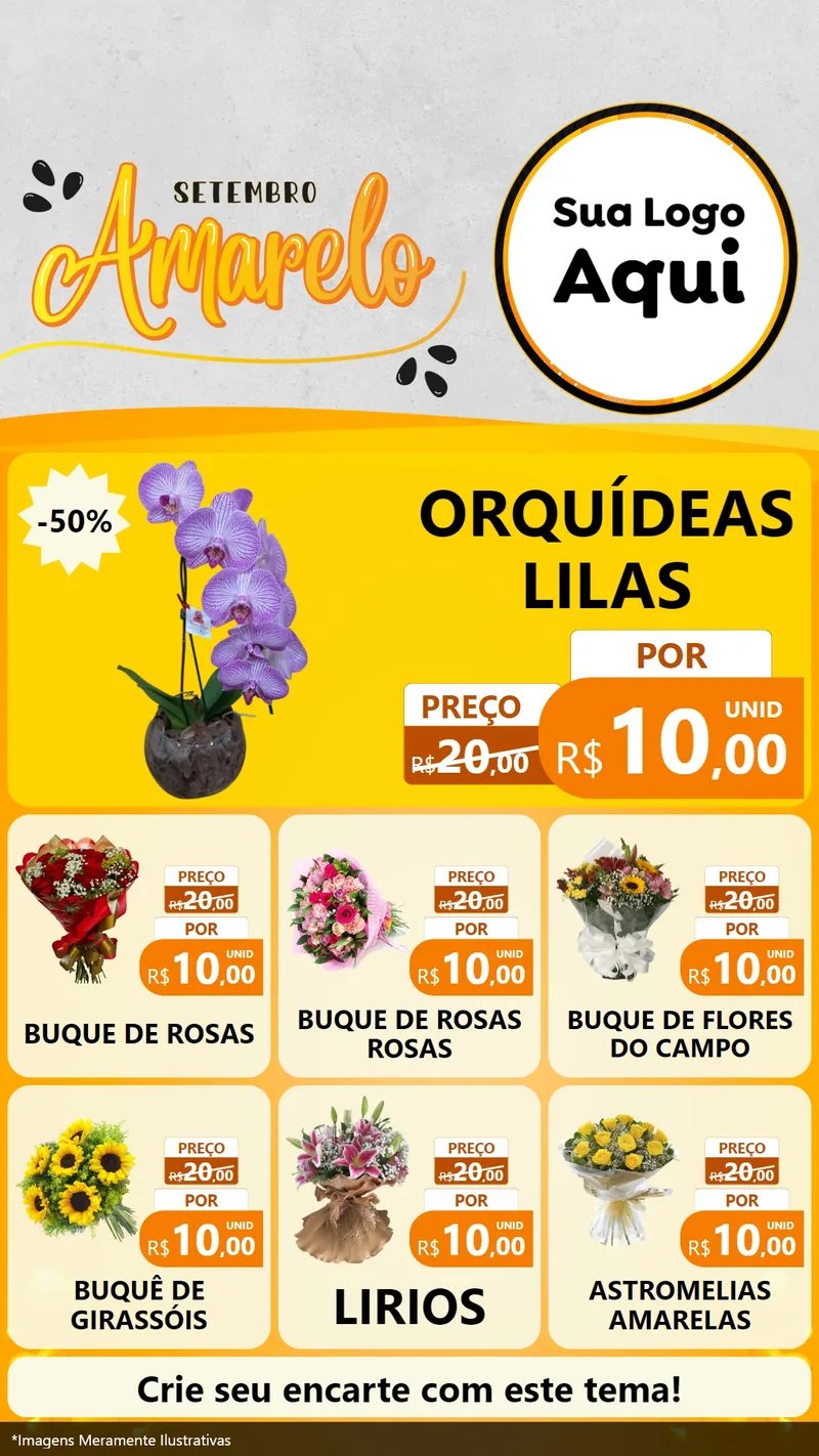Modelo de Rede Social para Stories com o tema Setembro Amarelo para Floricultura e jardim