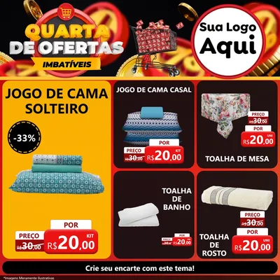 Modelo de Rede Social para Feed Facebook com o tema Quarta de Ofertas Imbatíveis para Cama, Mesa e Banho