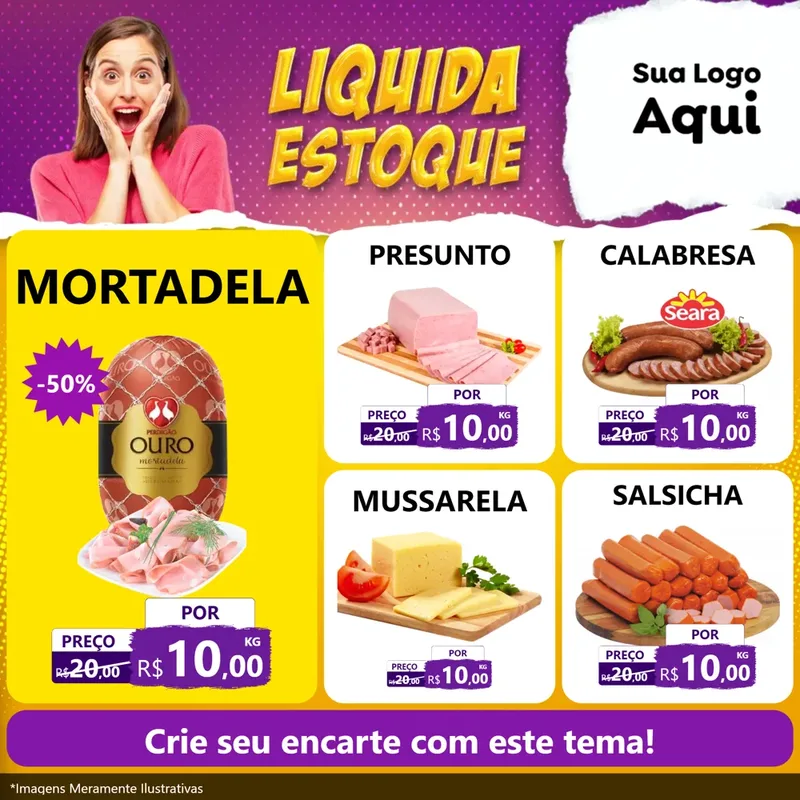 Modelo de Rede Social para Feed Facebook com o tema Liquida estoque para Frios e Laticínios