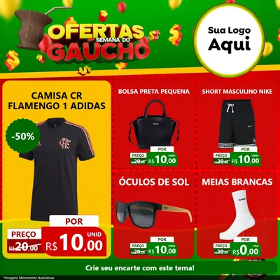 Modelo de Rede Social para Feed Facebook com o tema Ofertas Semana Do Gaúcho para Roupas e acessórios