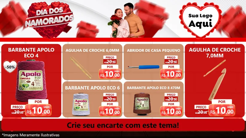 Modelo de TV para TV Horizontal com o tema Dia dos Namorados para Armarinho e Aviamentos