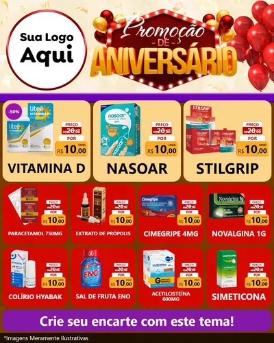 Modelo de Rede Social para Feed Instagram com o tema Promoção de Aniversário para Farmácia