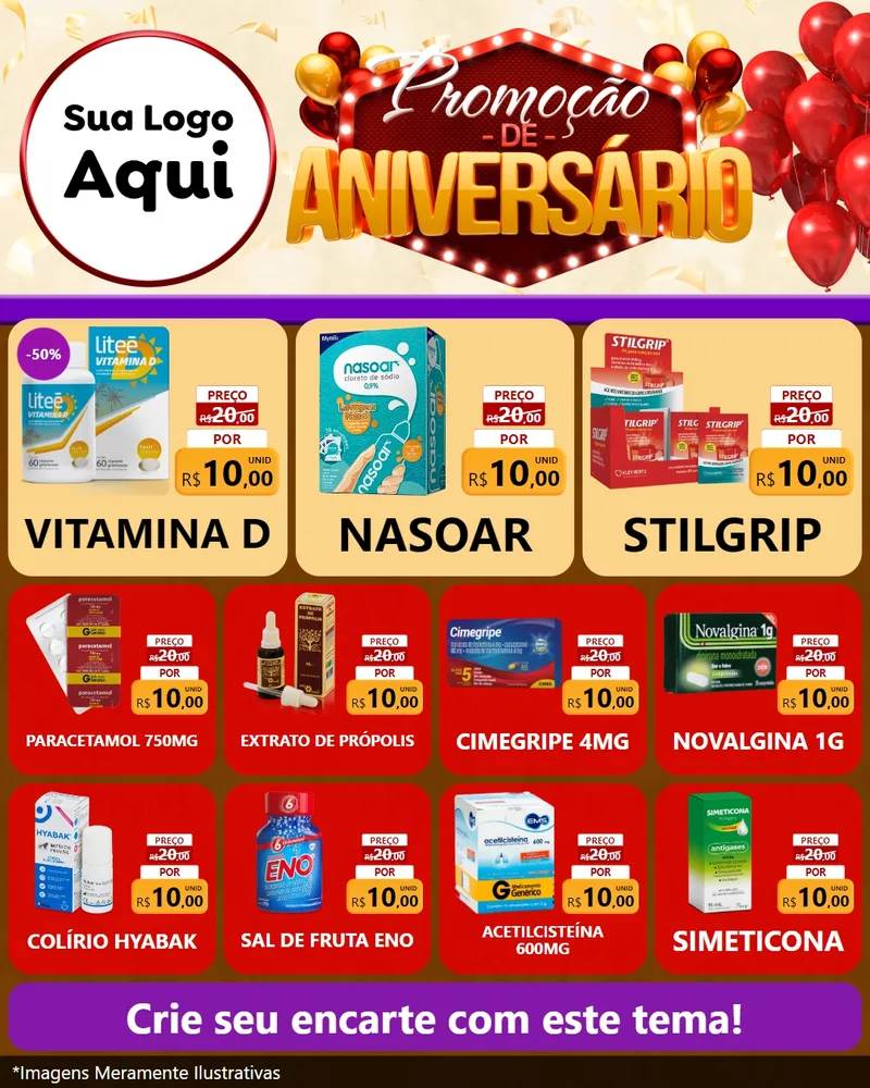 Modelo de Rede Social para Feed Instagram com o tema Promoção de Aniversário para Farmácia