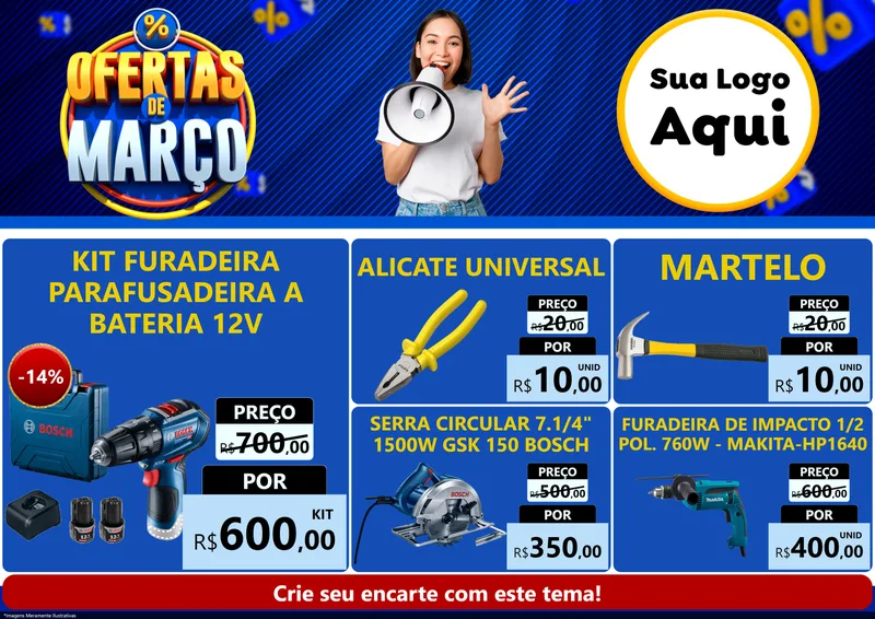 Modelo de Encarte para Encarte A4 Horizontal com o tema Ofertas de Março para Maquinas e Ferramentas